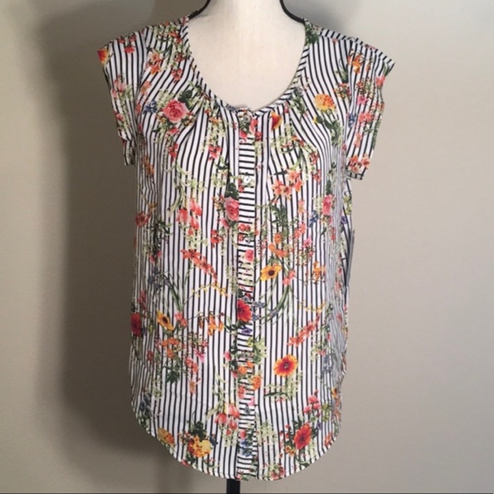 Career Essential Pinstripe Floral Blouse S